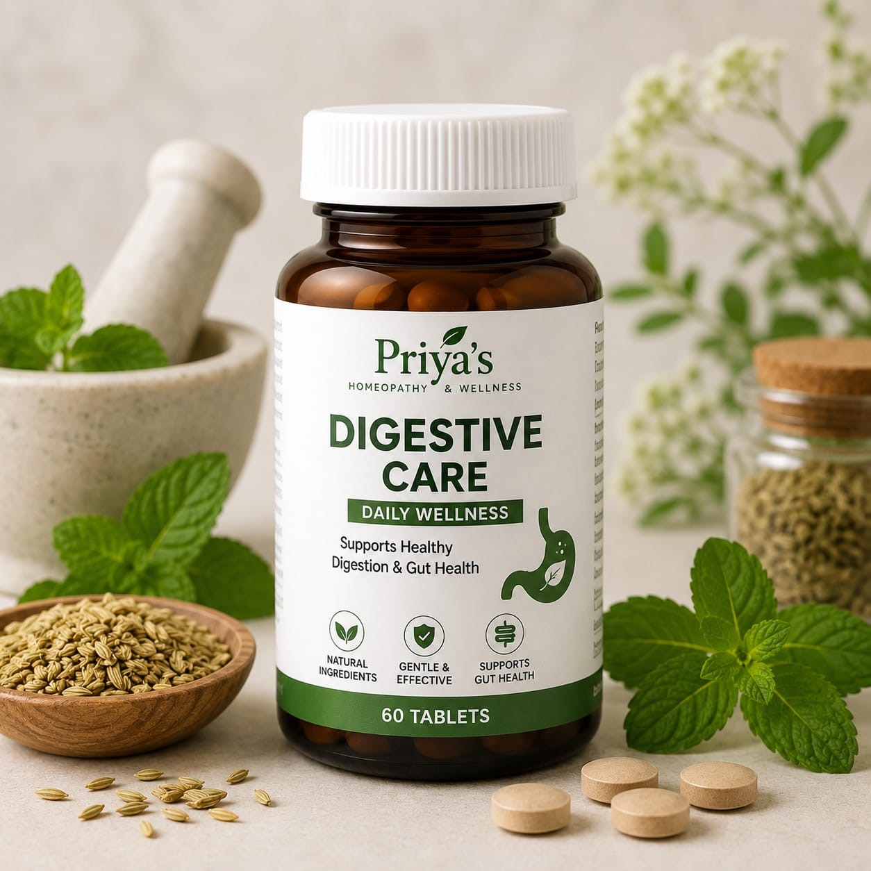 Priya's Homeopathy Digestive Care Tablets for Healthy Digestion and Gut Wellness